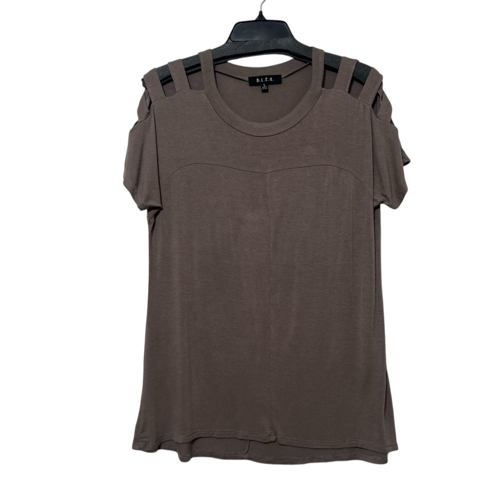 BLEU Taupe Brown Cage Shoulder Cold Shoulder Short Sleeve Top Small